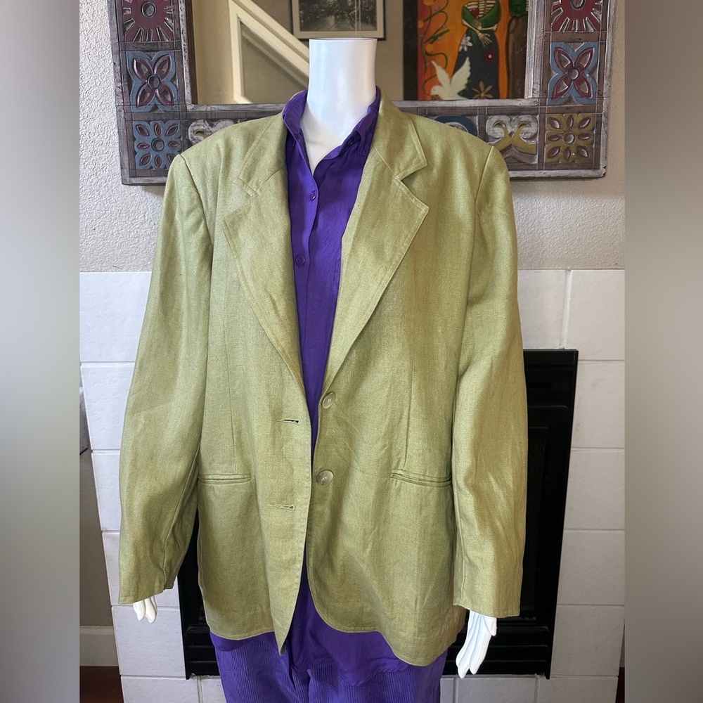INC NWT Linen Olive Green Size 14 Blazer Jacket 2-Button Blazer Jacket
